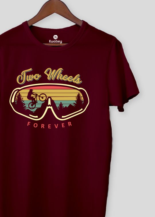 Two Wheels Forever Maroon Half Sleeve T-shirt For Men