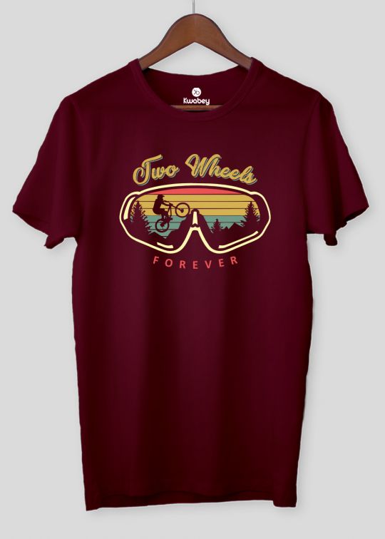 Two Wheels Forever Maroon Half Sleeve T-shirt For Men