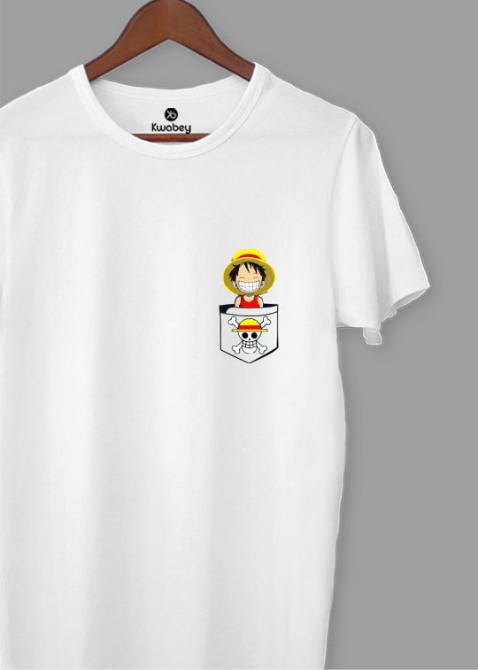 Luffy Pocket Printed White Half Sleeve T-Shirt For Men