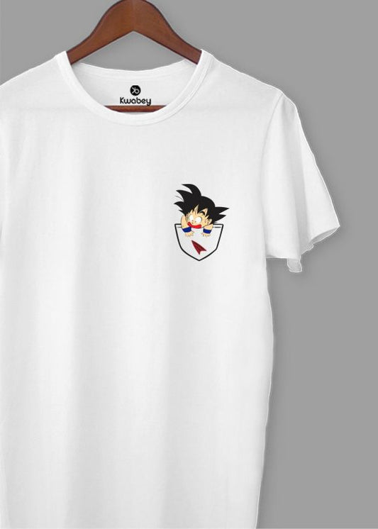 Goku Pocket Printed White Half Sleeve T-Shirt For Men