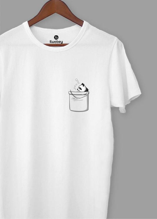 Panda Pocket Printed White Half Sleeve T-Shirt For Men
