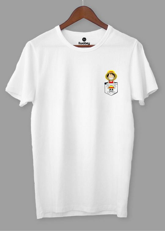 Luffy Pocket Printed White Half Sleeve T-Shirt For Men