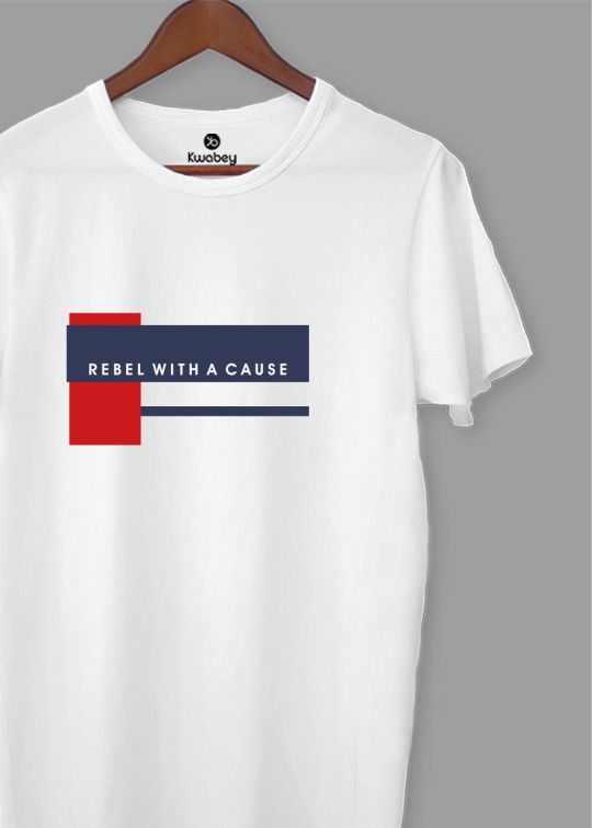 Rebel With A Cause White Half Sleeve T-Shirt For Men