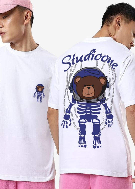 Studioone Bear White Oversized T-Shirt For Men