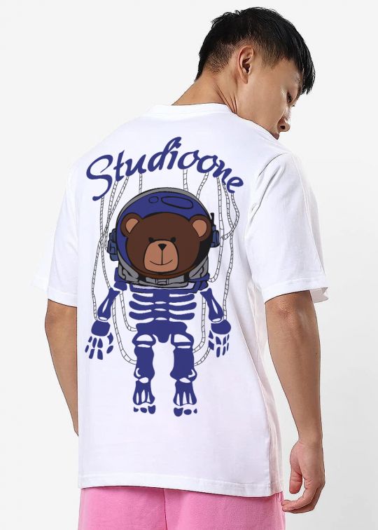 Studioone Bear White Oversized T-Shirt For Men