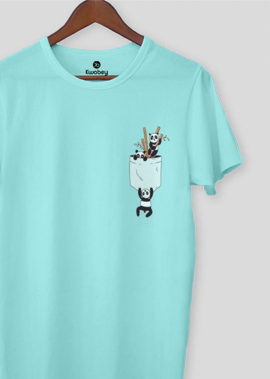 Bamboo Panda Pocket Aqua Half Sleeve T-Shirt For Men