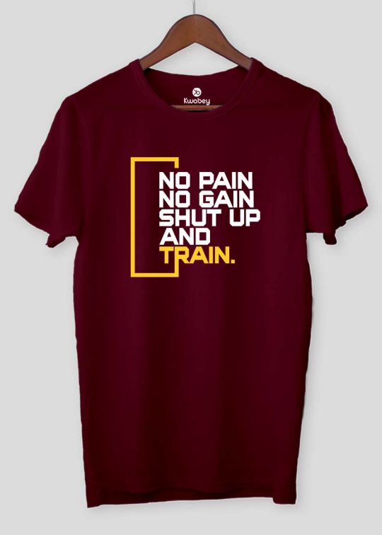 No Pain Maroon Half Sleeve T-shirt For Men