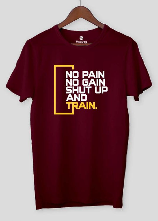 No Pain Maroon Half Sleeve T-shirt For Men