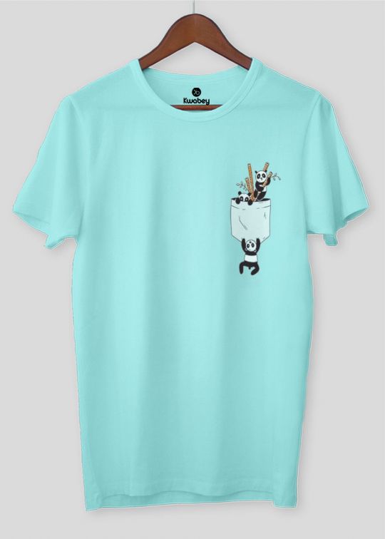 Bamboo Panda Pocket Aqua Half Sleeve T-Shirt For Men