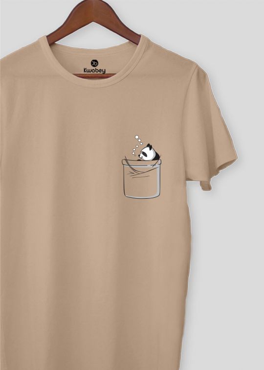 Panda Pocket Beige Half Sleeve T-Shirt For Men