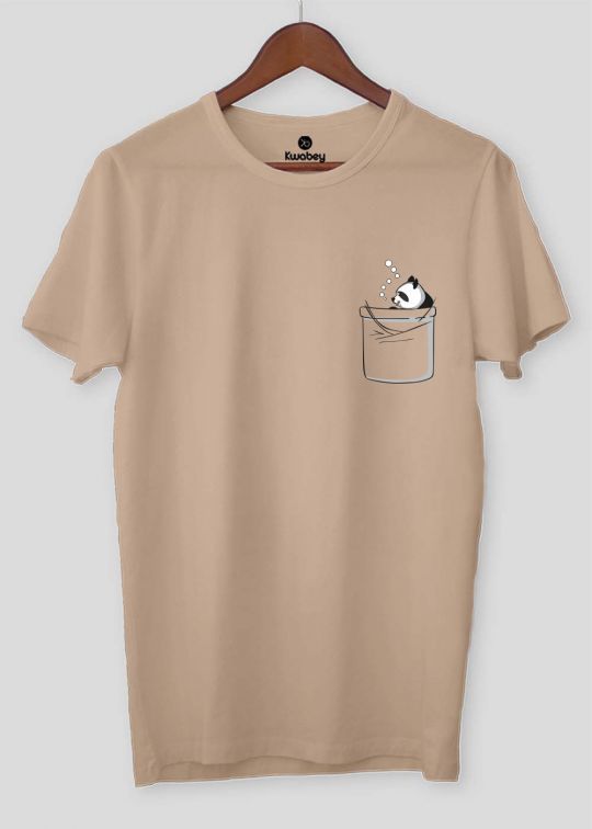 Panda Pocket Beige Half Sleeve T-Shirt For Men