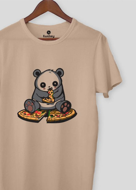 Pizza Panda Printed Beige Half Sleeve T-Shirt For Men