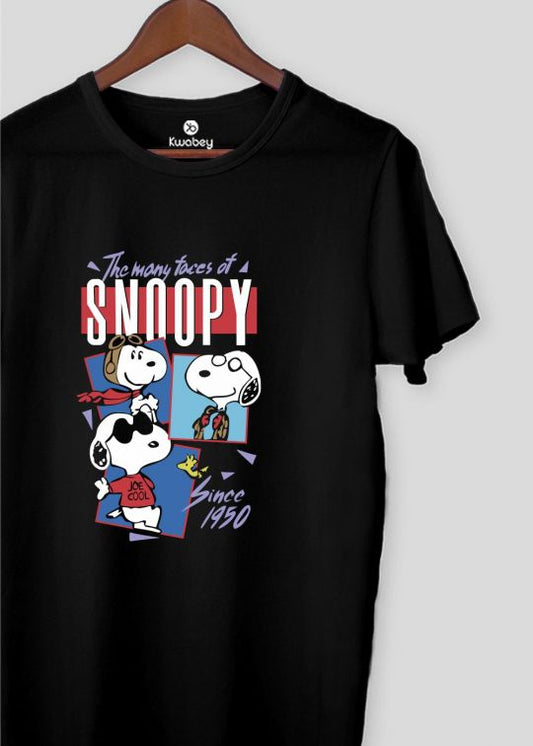Faces Of Snoopy Black Half Sleeve T-shirt For Men