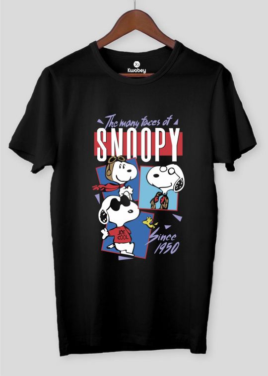 Faces Of Snoopy Black Half Sleeve T-shirt For Men