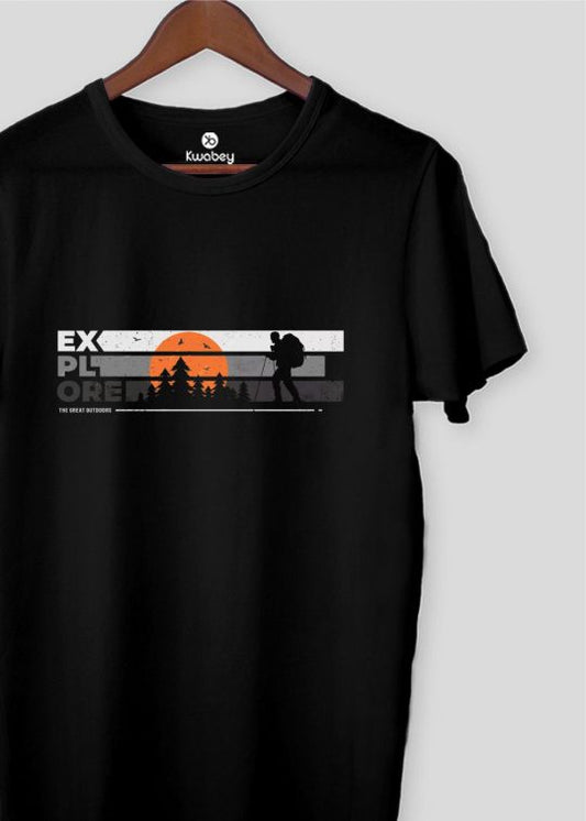 Explore the great outdoors Black Half Sleeve T-Shirt For Men