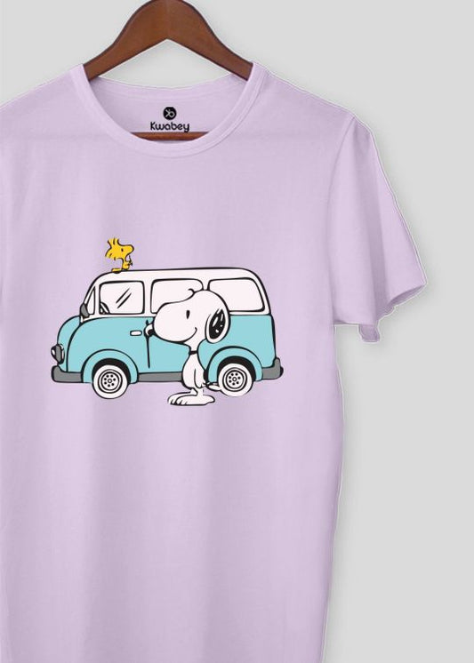 Snoopy Van Printed Lilac Half Sleeve T-Shirt For Men
