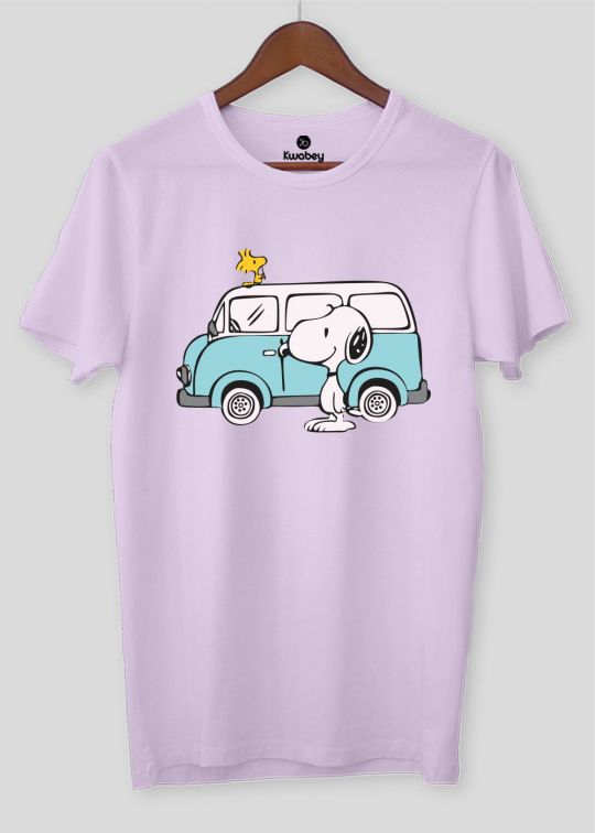 Snoopy Van Printed Lilac Half Sleeve T-Shirt For Men