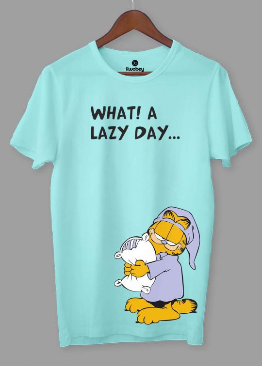 What A Lazy Day Printed Aqua Half Sleeve T-Shirt For Men