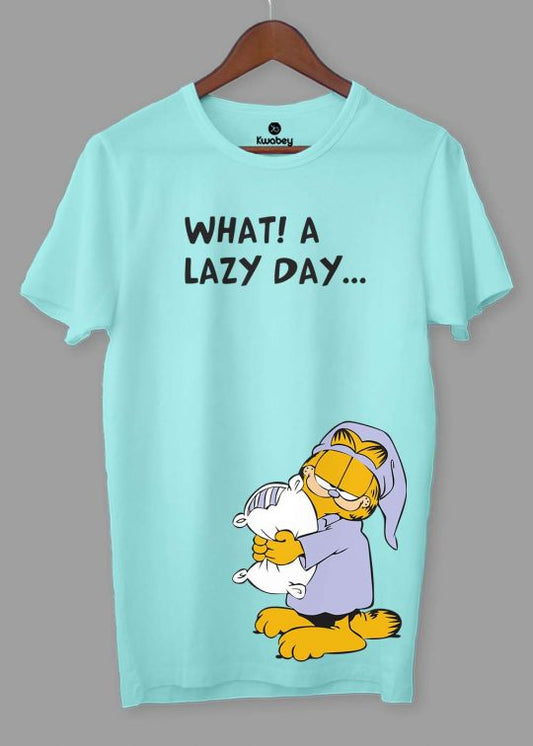 What A Lazy Day Printed Aqua Half Sleeve T-Shirt For Men