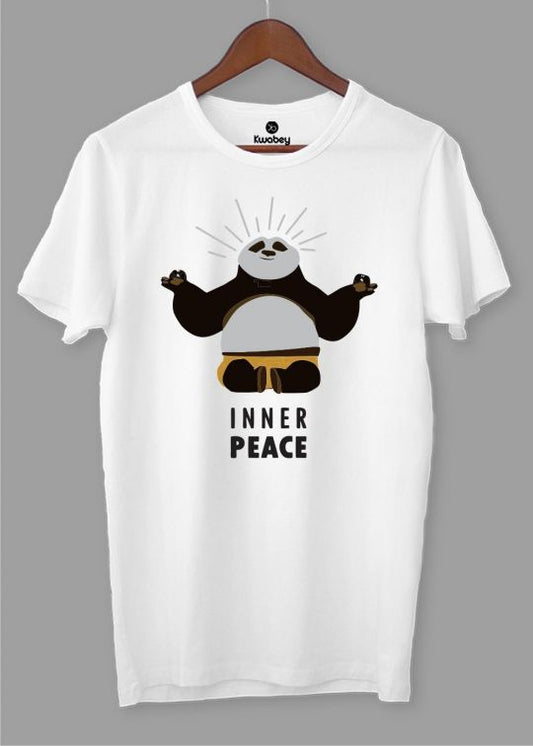 Meditation Panda White Half Sleeve T-Shirt For Men