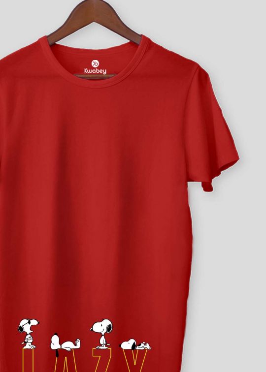 Lazy Snoopy Red Half Sleeve T-Shirt For Men