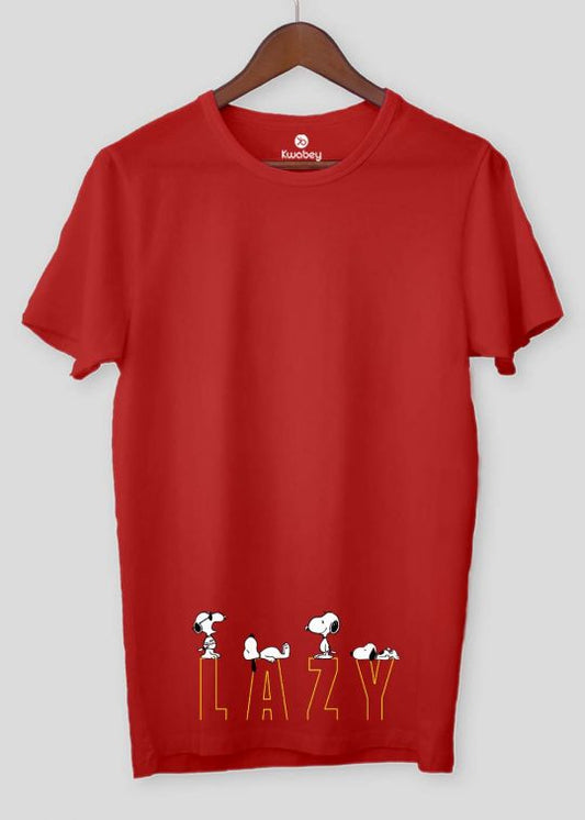 Lazy Snoopy Red Half Sleeve T-Shirt For Men