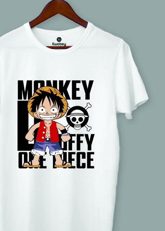 Monkey D Luffy Printed White Half Sleeve T-Shirt For Men