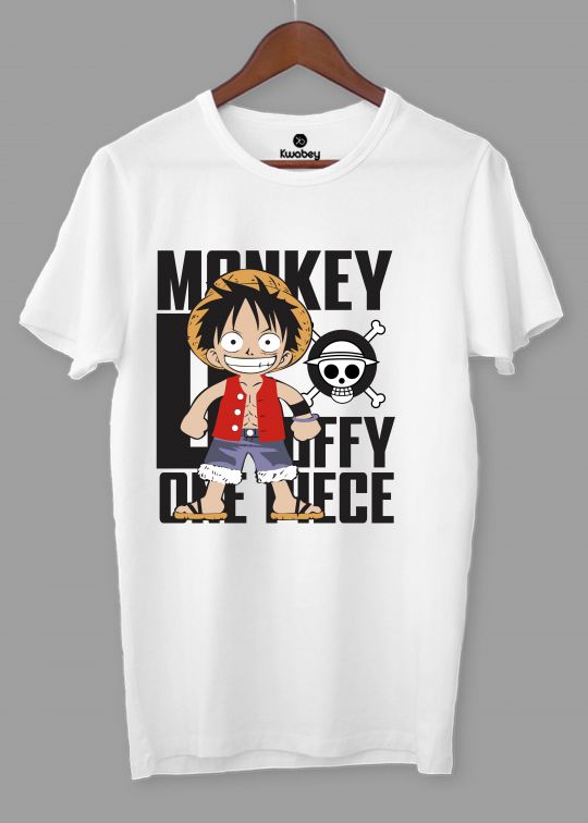 Monkey D Luffy Printed White Half Sleeve T-Shirt For Men