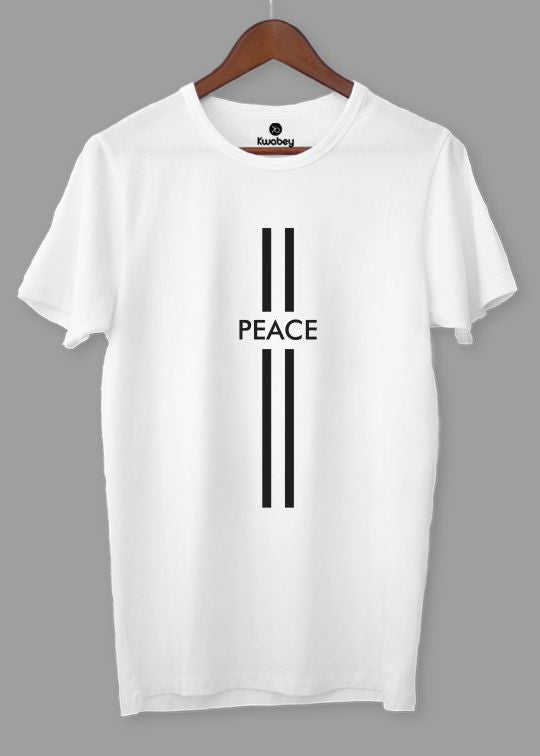 Vertical Peace Printed White Half Sleeve T-Shirt For Men
