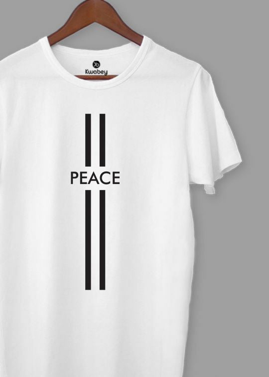 Vertical Peace Printed White Half Sleeve T-Shirt For Men