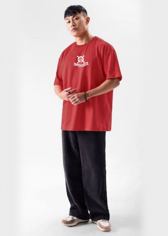 One Piece Red Oversized T-Shirt For Men
