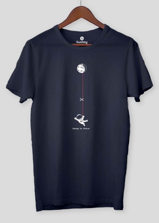 Hanging Astronaut Navy Half Sleeve T-shirt For Men