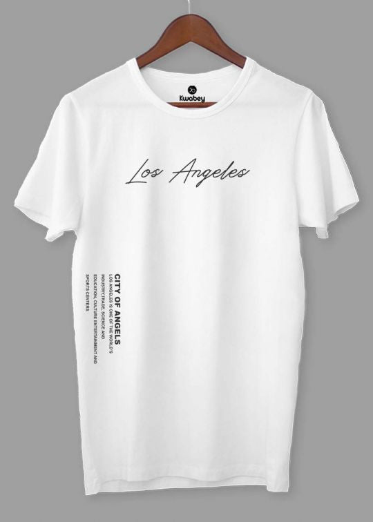 Los Angles Side Print White Half Sleeve T-Shirt For Men