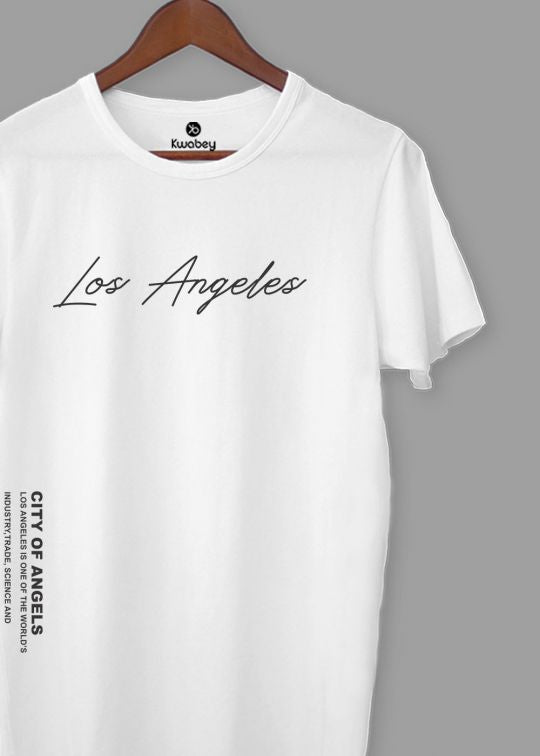 Los Angles Side Print White Half Sleeve T-Shirt For Men
