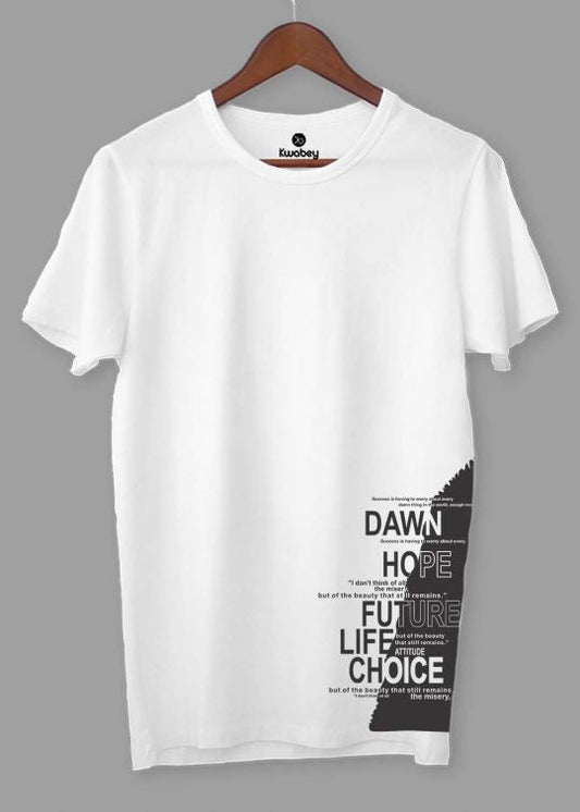 Down Hope Side Print White Half Sleeve T-Shirt For Men