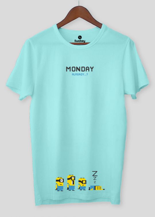 Already Monday Aqua Half Sleeve T-shirt For Men