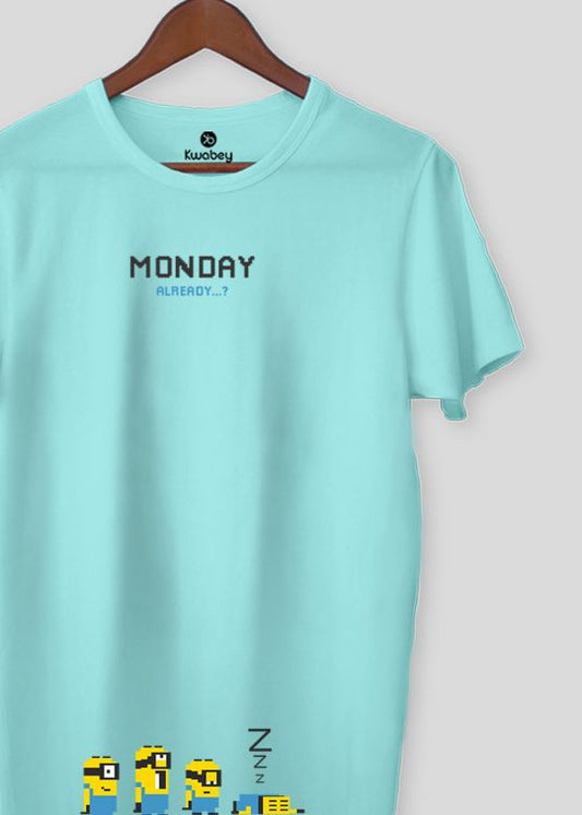 Already Monday Aqua Half Sleeve T-shirt For Men