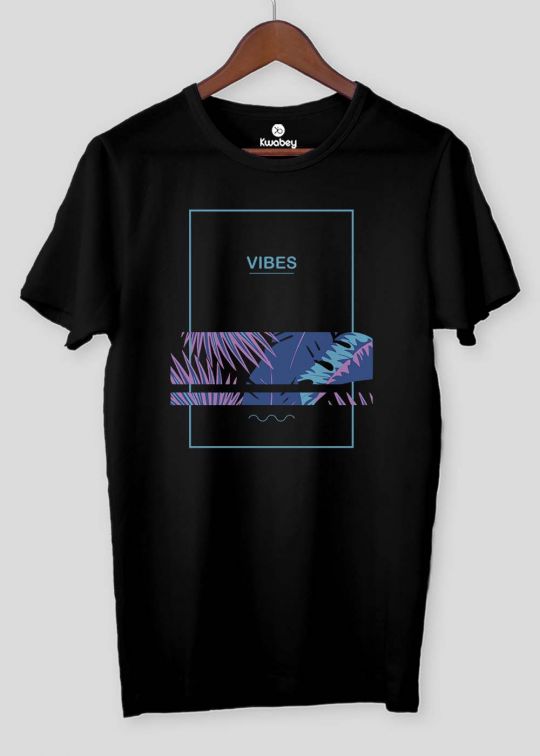 Vibes Posted Black Half Sleeve T-shirt For Men