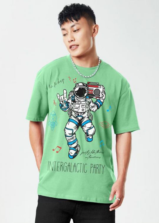 Intergalactic party Mint Green Oversized T-shirt For Men