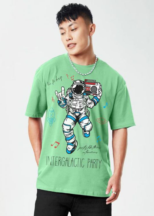 Intergalactic party Mint Green Oversized T-shirt For Men