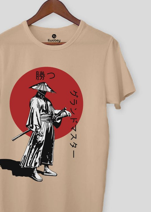 Samurai Sword Beige Half Sleeve T-Shirt For Men