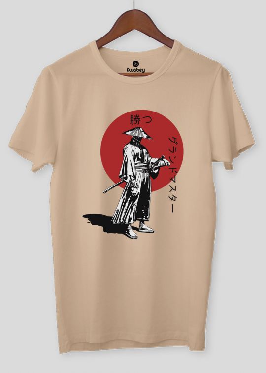 Samurai Sword Beige Half Sleeve T-Shirt For Men