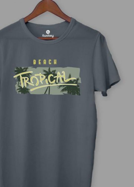 Beach Tropical Stone Grey Half Sleeve T-shirt For Men