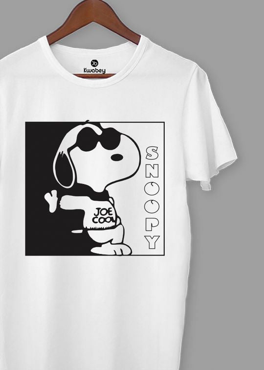 Joe Cool Snoopy Printed White Half Sleeve T-Shirt For Men
