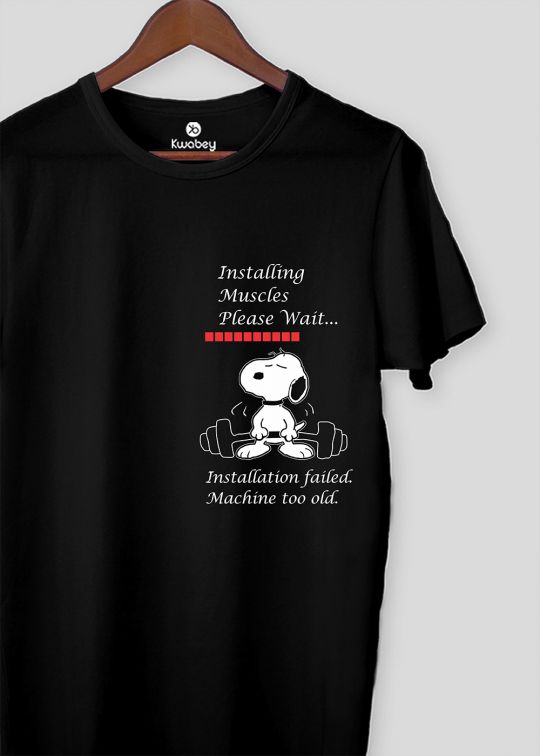 Snoopy Installing Muscles Black Half Sleeve T-Shirt For Men