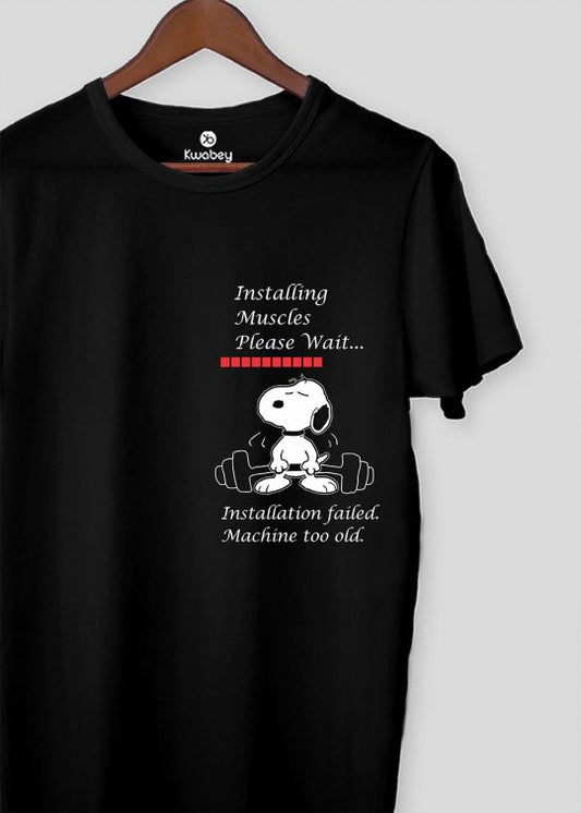 Snoopy Installing Muscles Black Half Sleeve T-Shirt For Men