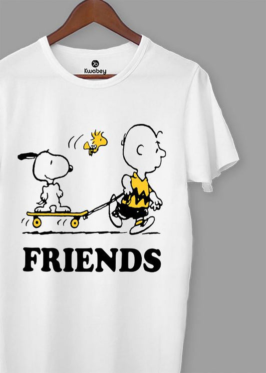 Friends Snoopy White Half Sleeve T-Shirt For Men
