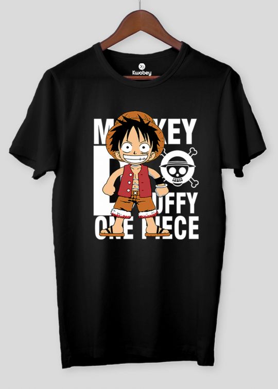 Monkey D Luffy Printed Black Half Sleeve T-Shirt For Men