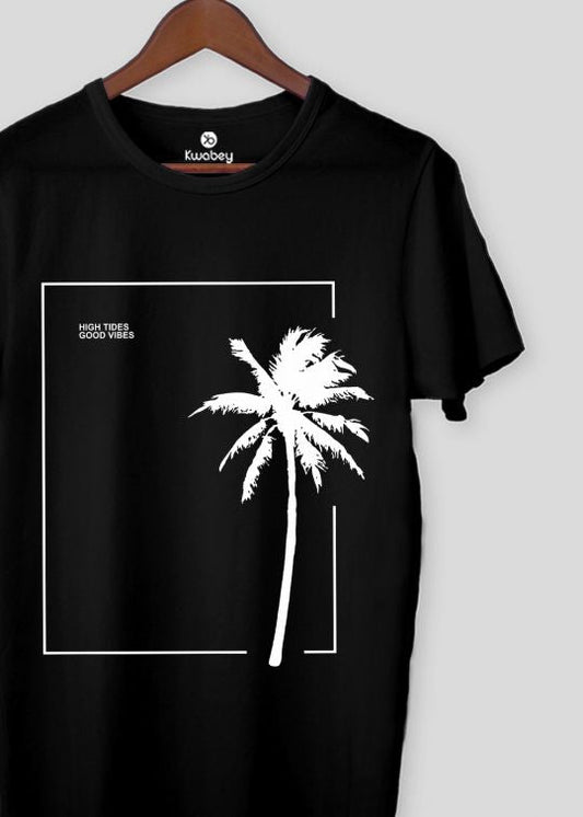 High Tides Good Vibes Black Half Sleeve T-Shirt For Men