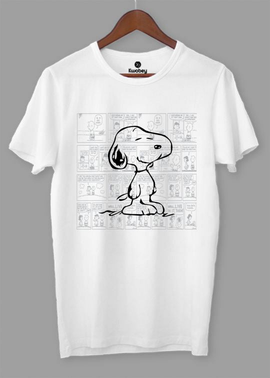White Snoopy Half Sleeve T-shirt For Men